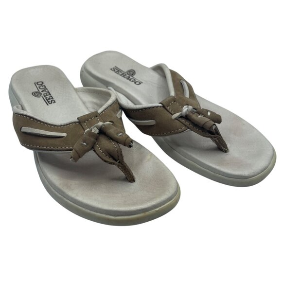 Sebago Comfort Flip Flop Sandals Suede Tassel Tan Size 6 - Picture 1 of 11